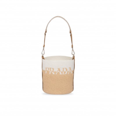 PRADA CROCHET AND LEATHER MINI-BUCKET BAG 1BE063 (25*23*20cm)